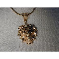 Estate 14K YG Gold Lion Garnet Diamond Pendant #1136310