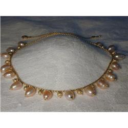 Estate 14K YG Gold Cultured Pink Pearl Necklace#1136316