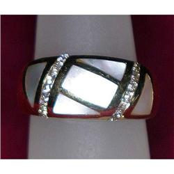 Estate Mother of Pearl & Diamond Ring Gold 14kt#1136514