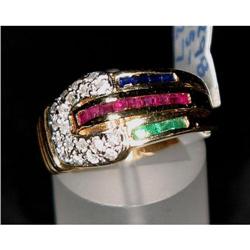 Estate Buckle Emerald Sapphire Diamond Ring #1136515