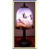 Image 1 : REVERSE HAND PAINTED BIRDS BLUE GLASS LAMP  #1136807