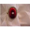 Image 1 : 9K Gold Red Enamel Seed Pearl Ring #1147595