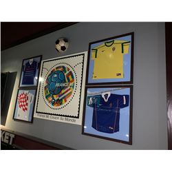 LOT OF 4 - Large Framed soccer jerseys and france98 poster