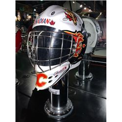 Calgary Flames Goalie Mask on pedestal - buyer must disconnect