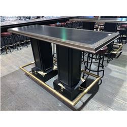 Grey Rectangular Bar Table - 24 x 74 inches with brass foot railing