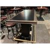 Image 2 : Grey Rectangular Bar Table - 24 x 74 inches with brass foot railing