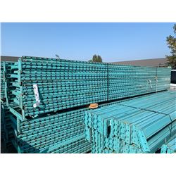 10 - 18' HIGH BLUE INDUSTRIAL PALLET RACK UPRIGHTS WITH 54 - 12' LONG BLUE CROSSBARS