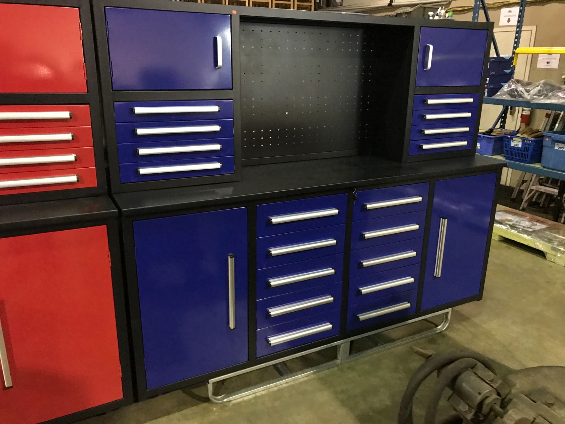 BLUE STEELMAN 7FT WORK BENCH WITH HUTCH, 18 DRAWERS, 4 CABINETS, LOCK ...