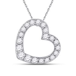 Womens Round Diamond Sideways Heart Pendant 1/4 Cttw 10kt White Gold - REF-15Y9N