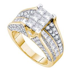 Princess Diamond Cluster Bridal Wedding Engagement Ring 3 Cttw 14kt Yellow Gold - REF-247M9H