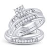 Image 1 : His Hers Round Diamond Solitaire Matching Wedding Set 3/8 Cttw 10kt White Gold - REF-38F9W