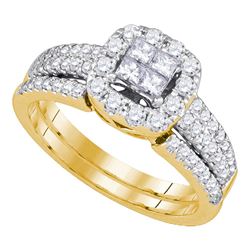 Princess Diamond Bridal Wedding Ring Band Set 1 Cttw 14kt Yellow Gold - REF-90F5W