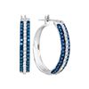 Image 1 : Womens Round Blue Color Enhanced Diamond Hoop Earrings 1 Cttw 10kt White Gold - REF-36K9Y