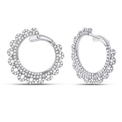 Womens Round Diamond Hoop Earrings 1-1/2 Cttw 14kt White Gold - REF-96X9A
