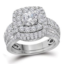 Round Diamond Halo Bridal Wedding Ring Band Set 2-1/2 Cttw 14kt White Gold - REF-415F9W