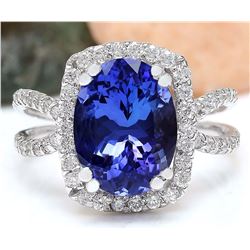 5.11 CTW Natural Tanzanite 18K Solid White Gold Diamond Ring