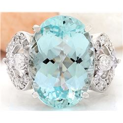11.18 CTW Natural Aquamarine 18K Solid White Gold Diamond Ring