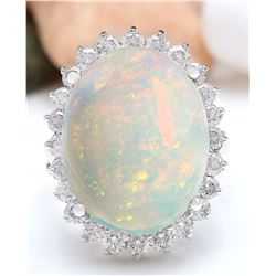 11.31 CTW Natural Opal 14K Solid White Gold Diamond Ring