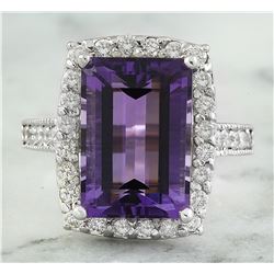 7.09 CTW Amethyst 18K White Gold Diamond Ring