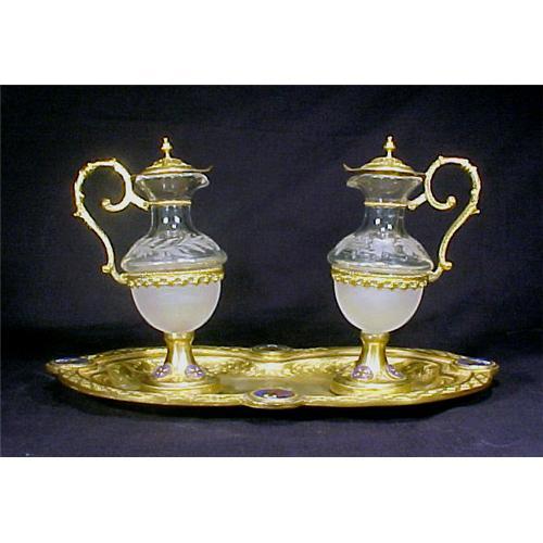Antique Gold Gilt Communion Set Glass Cruets 1180144