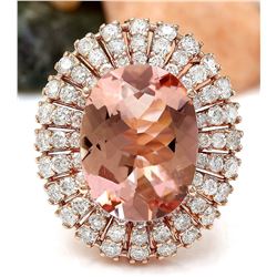 12.05 CTW Natural Morganite 18K Solid Rose Gold Diamond Ring