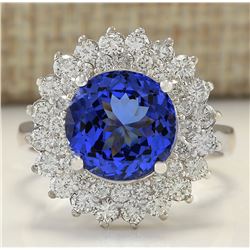 4.88 CTW Natural Tanzanite And Diamond Ring In 14K White Gold