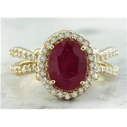 3.04 CTW Ruby 18K Yellow Gold Diamond Ring
