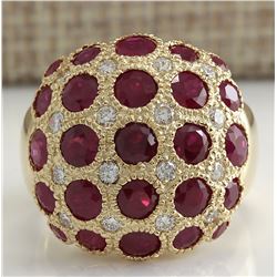 5.55 CTW Natural Red Ruby And Diamond Ring 18K Solid Yellow Gold