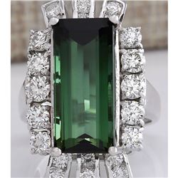 11.67 CTW Natural Green Tourmaline And Diamond Ring 18K Solid White Gold