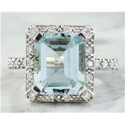 5.85 CTW Aquamarine 18K White Gold Diamond Ring