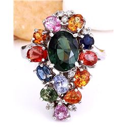 4.89 CTW Natural Sapphire 18K Solid White Gold Diamond Ring