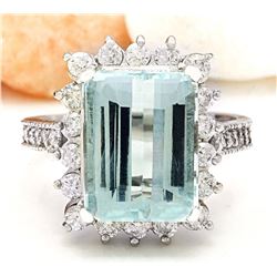 7.43 CTW Natural Aquamarine 18K Solid White Gold Diamond Ring