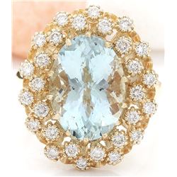 6.40 CTW Natural Aquamarine 14K Solid Yellow Gold Diamond Ring