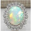 Image 1 : 8.70 CTW Natural Opal And Diamond Ring In14K White Gold