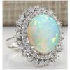 Image 2 : 8.70 CTW Natural Opal And Diamond Ring In14K White Gold