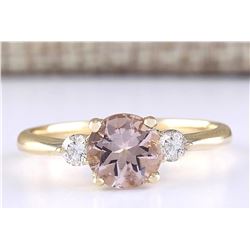 1.20 CTW Natural Morganite And Diamond Ring In 18K Solid Yellow Gold