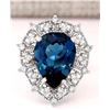 Image 1 : 8.84 CTW Natural London Blue Topaz And Diamond Ring In18K Solid White Gold