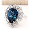 Image 2 : 8.84 CTW Natural London Blue Topaz And Diamond Ring In18K Solid White Gold