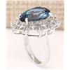 Image 3 : 8.84 CTW Natural London Blue Topaz And Diamond Ring In18K Solid White Gold