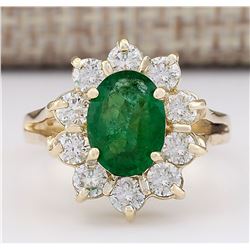2.30 CTW Natural Emerald And Diamond Ring In 18K Yellow Gold