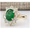 Image 2 : 2.30 CTW Natural Emerald And Diamond Ring In 18K Yellow Gold