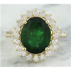 4.20 CTW Emerald 18K Yellow Gold Diamond Ring