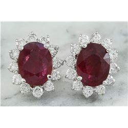 4.31 CTW Ruby 18K White Gold Diamond Earrings