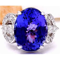 12.62 CTW Natural Tanzanite 14K Solid White Gold Diamond Ring