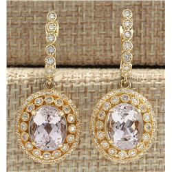 12.30 CTW Natural Morganite And Diamond Earrings 18K Solid Yellow Gold