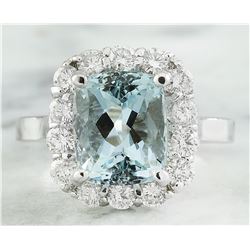 4.55 CTW Aquamarine 18K White Gold Diamond Ring