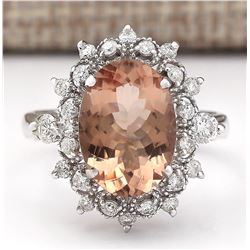 4.38 CTW Natural Morganite And Diamond Ring In 18K White Gold