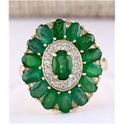 4.10 CTW Natural Emerald And Diamond Ring In 14k Yellow Gold