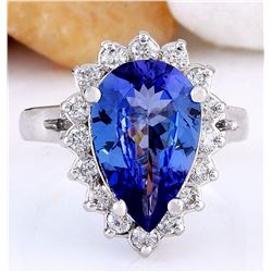 4.47 CTW Natural Tanzanite 18K Solid White Gold Diamond Ring