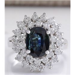 3.32 CTW Natural Blue Sapphire Diamond Ring 18K Solid White Gold